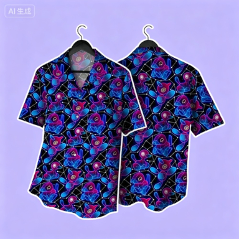 Custom Star Map - Nacht-Schwarzes, polygonales Tier-Sternenkarten-Shirt mit Allover-Print, kurzärmelig,