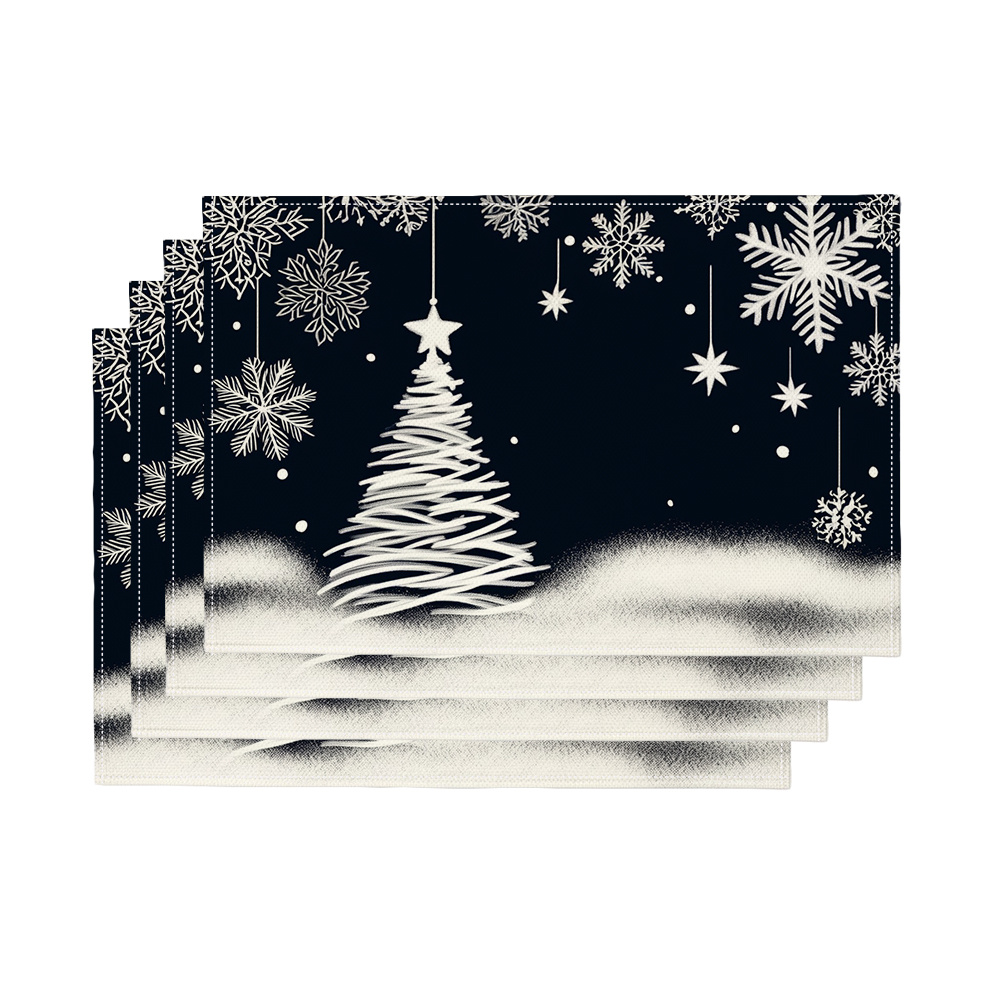 Family Tree Print - 4-teiliges Set mit festlichen Tischsets, Weihnachtsbaum-