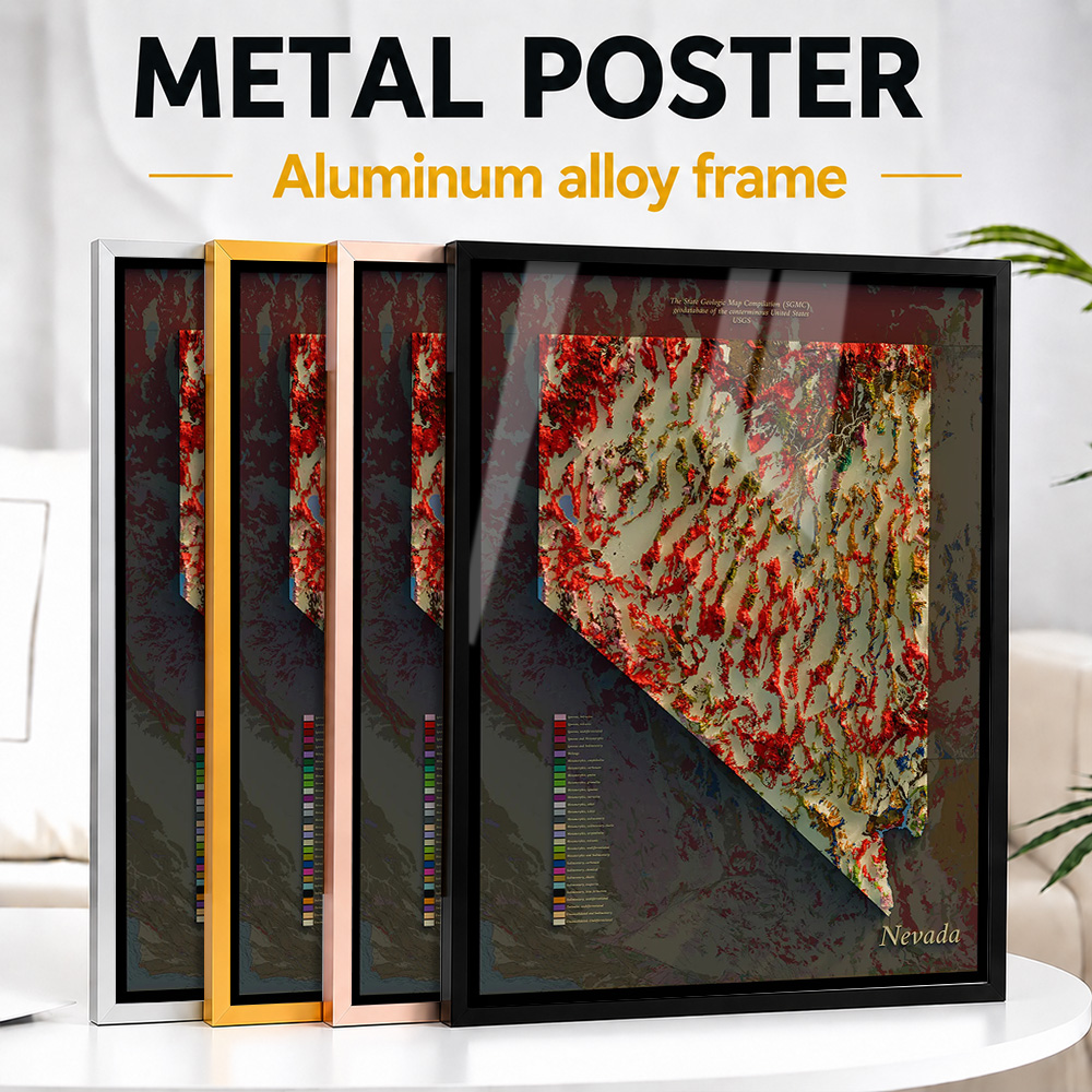 Custom Map Poster - Nevada Geologische Karte, gerahmtes Aluminium-Metallposter, personalisierte