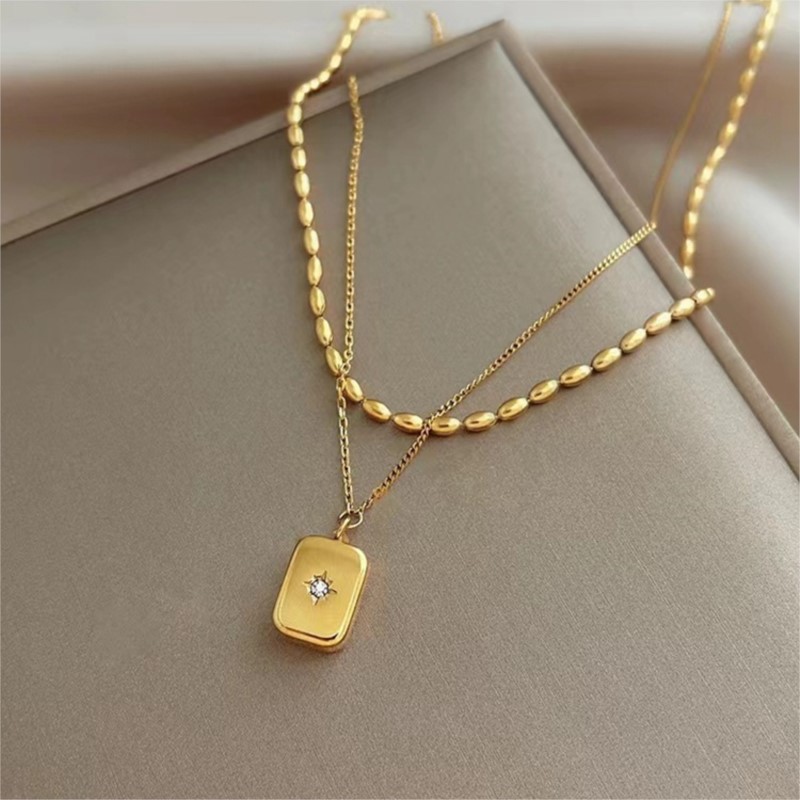Birth Flower Necklace - ANENJERY 316L Edelstahl Doppel Schicht Quadrat